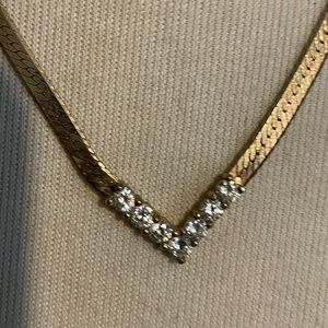 Gold V-Front Crystal Necklace - Women Jewelry